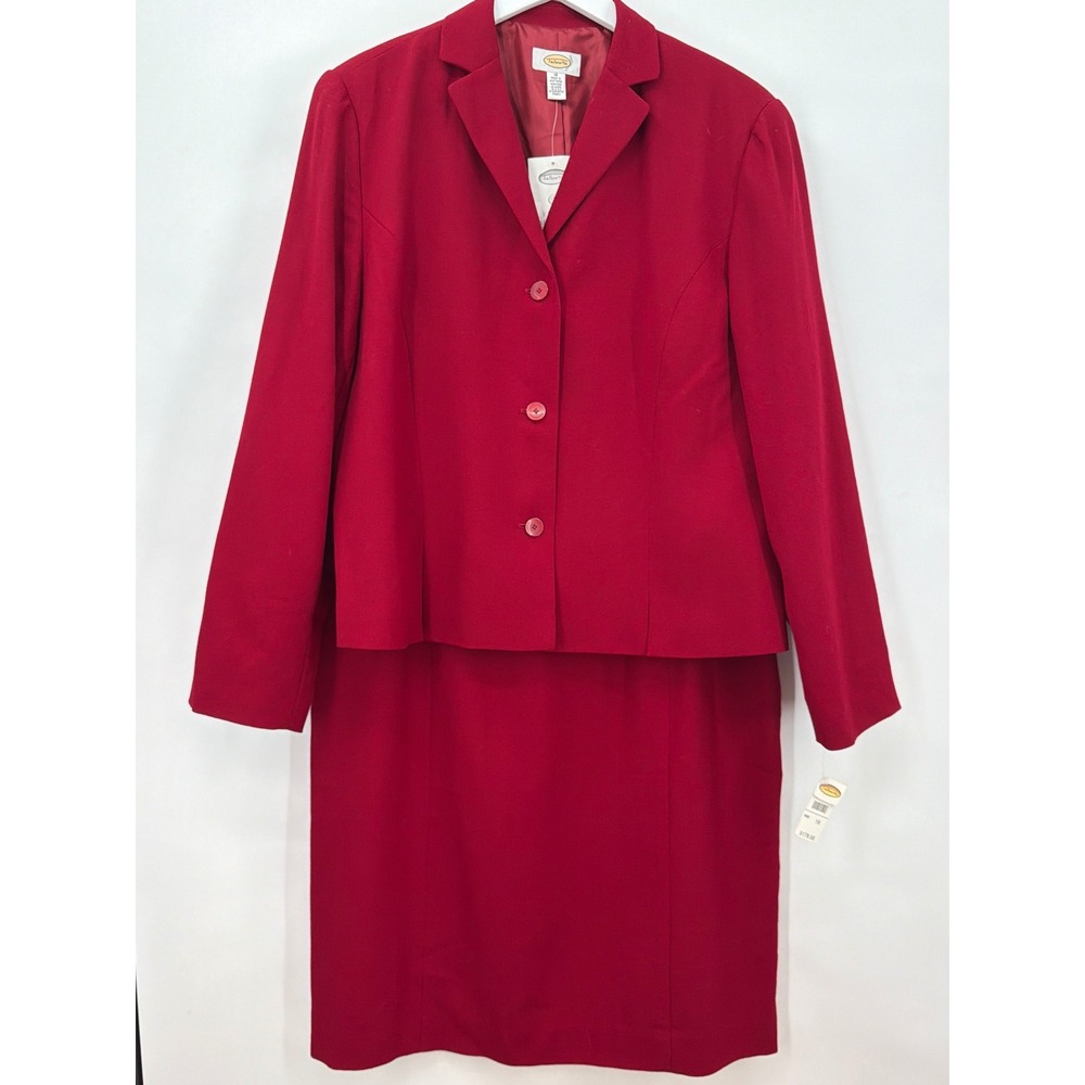 Vtg Talbots Cranberry Red 100% Wool Skirt Suit Set 18 Careercore Holiday Party